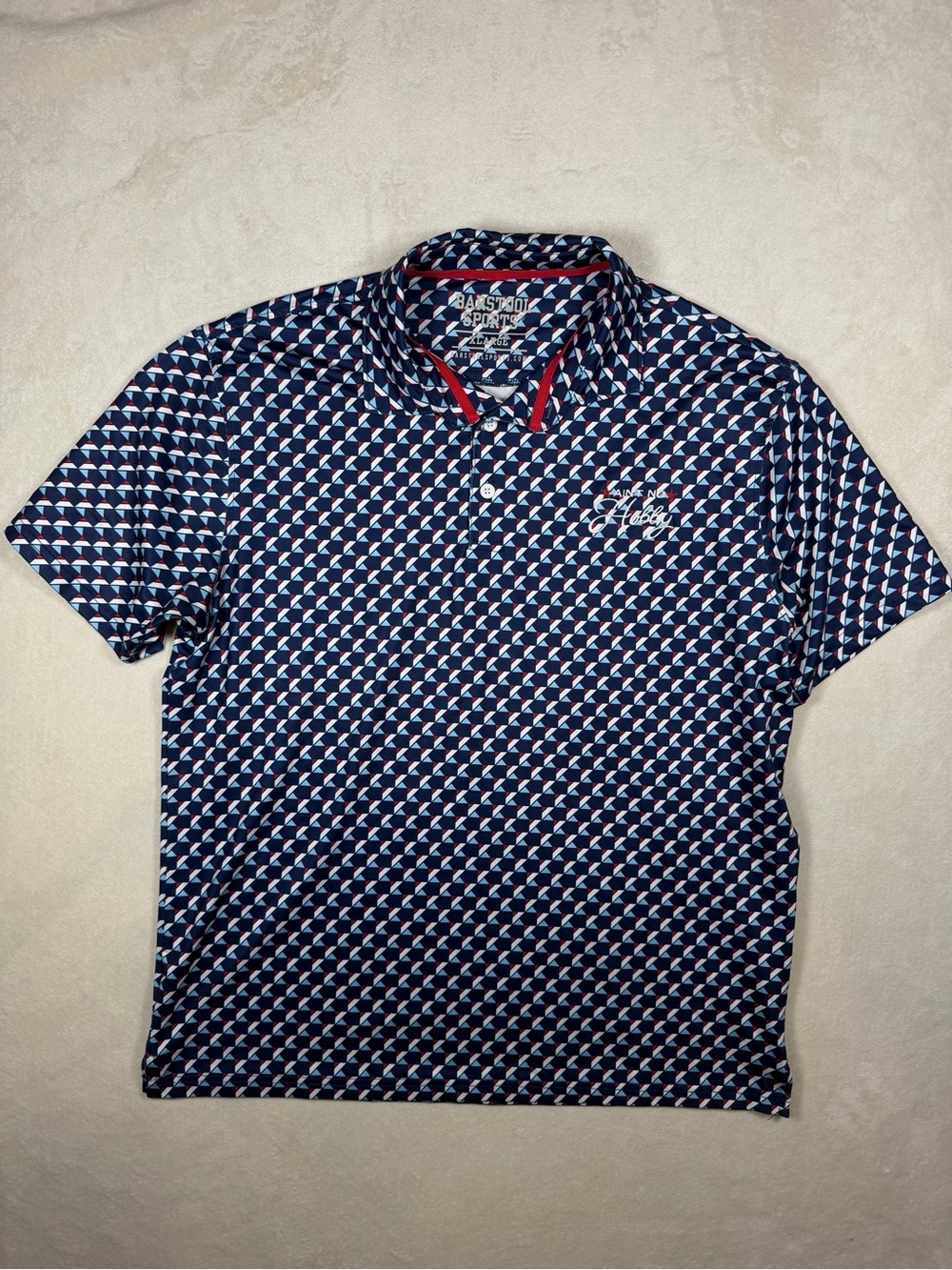 Barstool Sports XL Ain’t no Hobby Navy Geometric Print Men's Performance Polo
